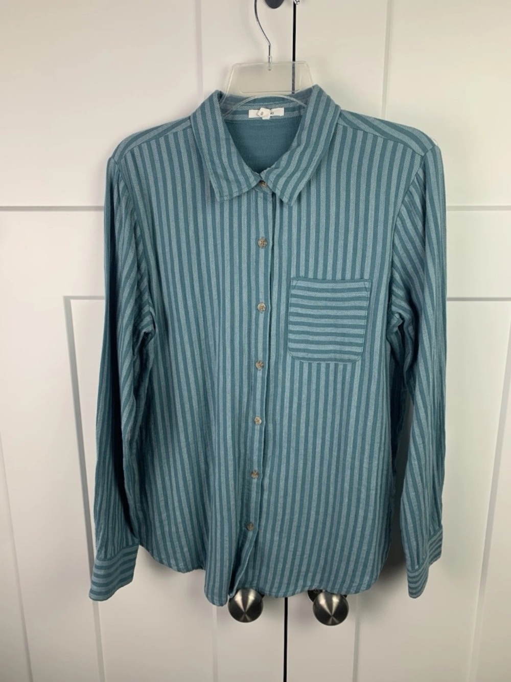 Maurices SMALL Button Front Shirt BLUE Green Stripe Casual